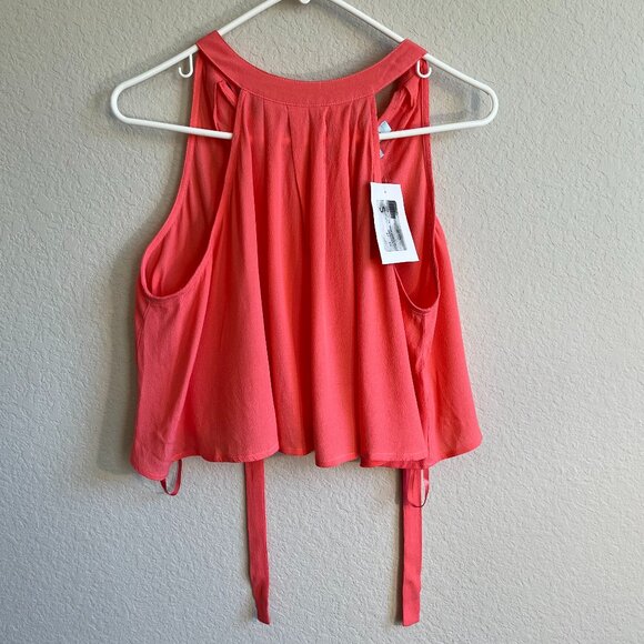 She + Sky Tops - NWT She + Sky Halter Top Womens Coral Cotton Blend Pleated Swing Crop Top Size S